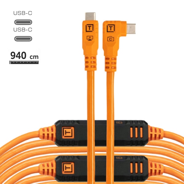 TETHER TOOLS(テザーツールズ) テザープロ オプティマ 10G USB-C ケーブル ライトアングル(9.4m) オレンジ CUC31RTG2-ORG